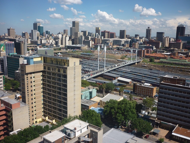 Johannesburg CBD skyline with the Nelson Mandela Bridge
