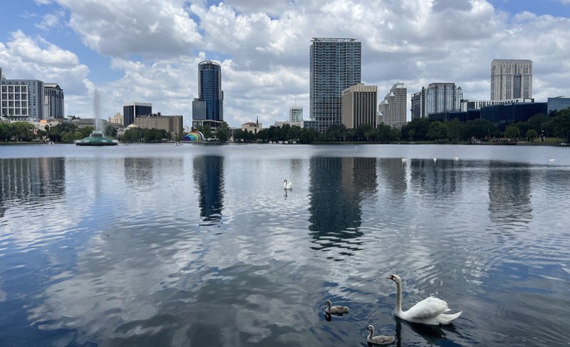 Downtown Orlando high-rises across Lake Eola
