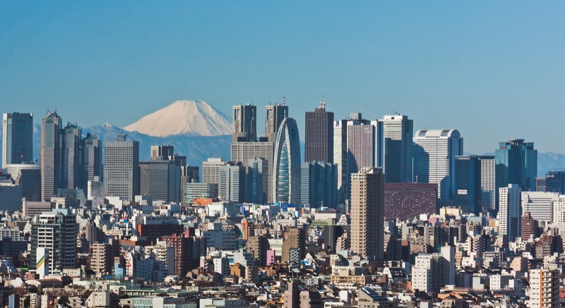 Shinjuku skyscrapers with Mount Fuji behind